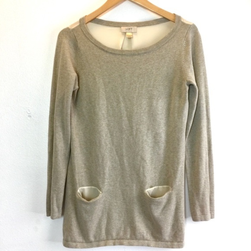 Loft Oatmeal Sheer Pocket Sweater